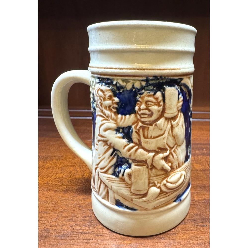 Vintage German Beer Stein 0.3L Tavern Scene Relief Stoneware Mug